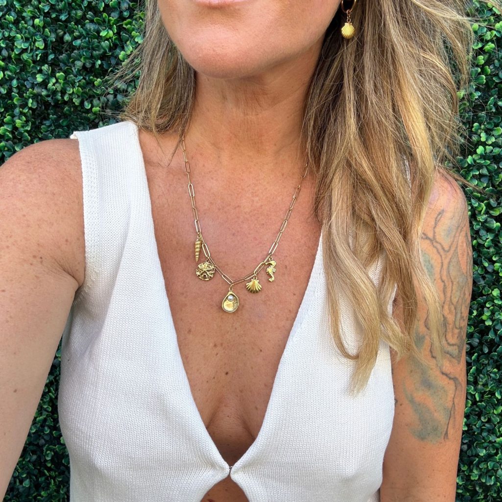 Beach Seashell Stainless Steel - Gold - 20 inch Paper Clip Necklace image 4