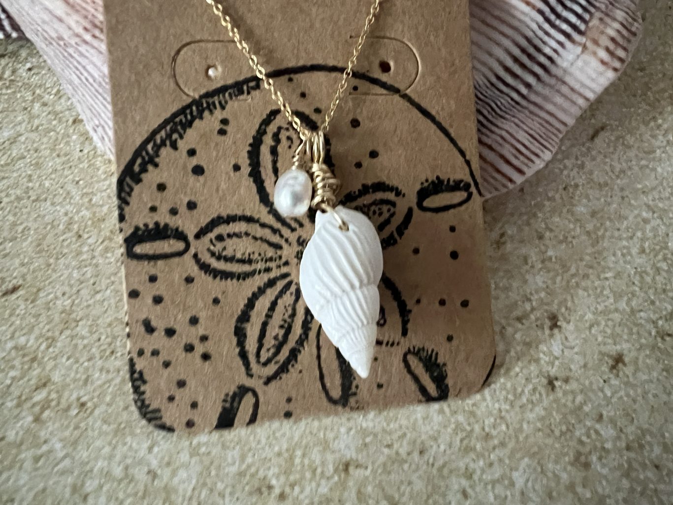 Natural White Seashell Gold Filled Necklace with Pearl image 5