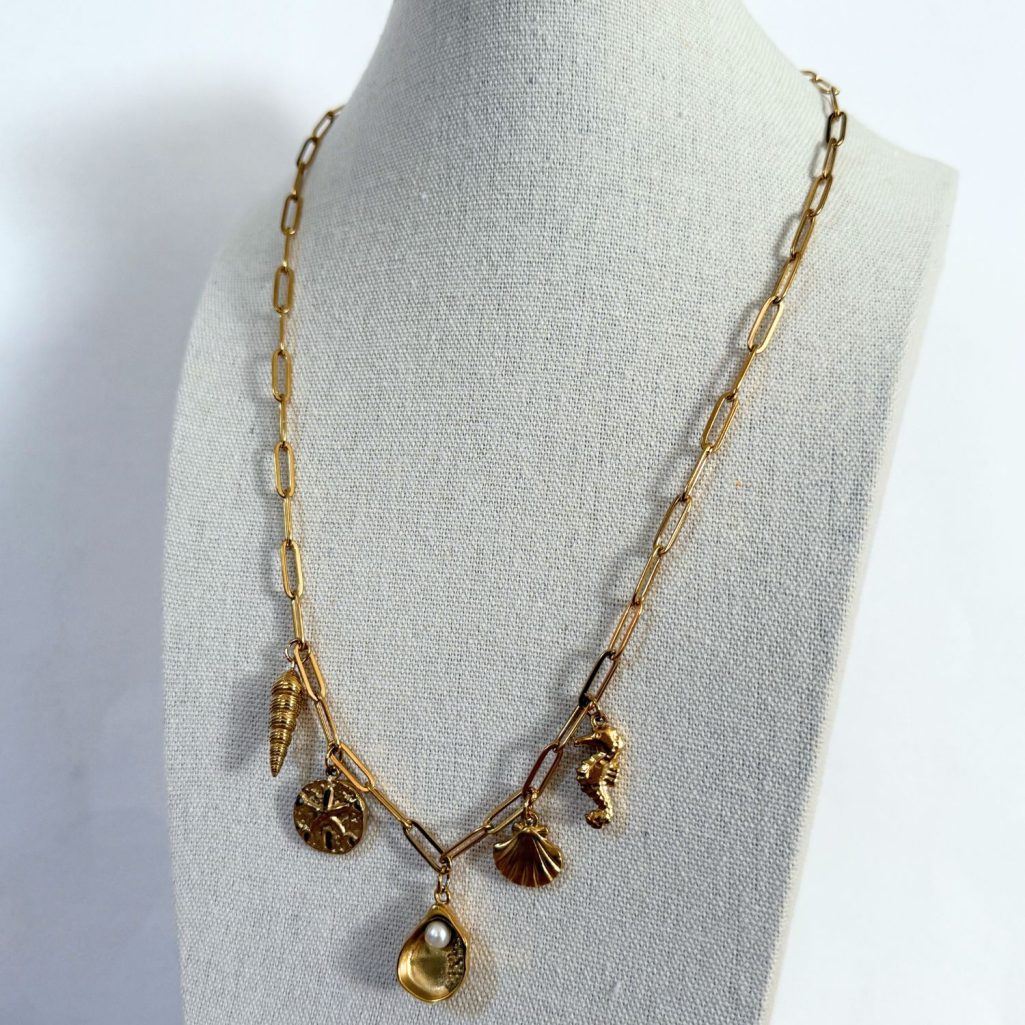 Beach Seashell Stainless Steel - Gold - 20 inch Paper Clip Necklace image 5