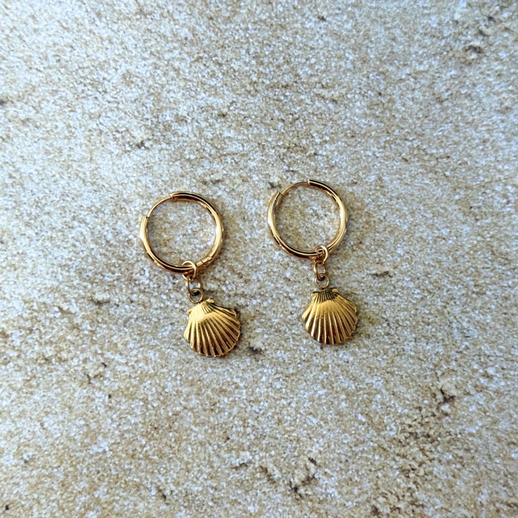 Huggie Seashell Earrings - Gold Stainless Steel image 2