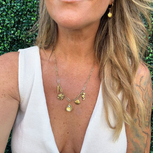 Beach Seashell Stainless Steel - Gold - 20 inch Paper Clip Necklace image 0