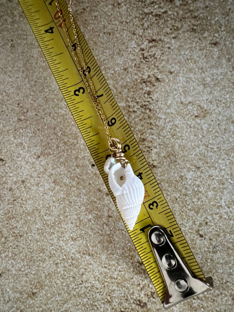 Natural White Seashell Gold Filled Necklace with Pearl image 2