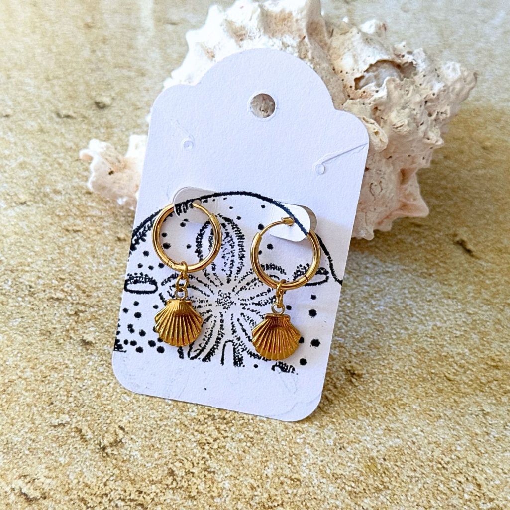 Huggie Seashell Earrings - Gold Stainless Steel image 4
