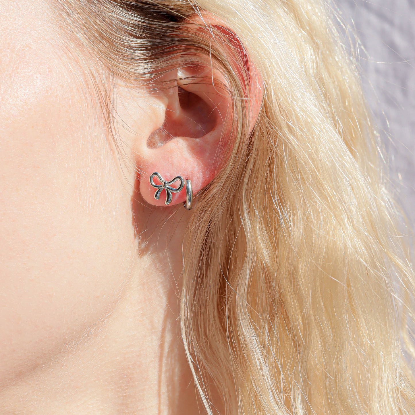 Silver Bow Stud Earrings - Stainless Steel