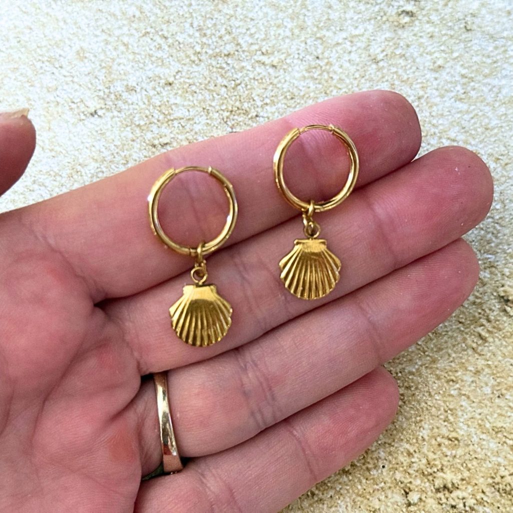 Huggie Seashell Earrings - Gold Stainless Steel image 3