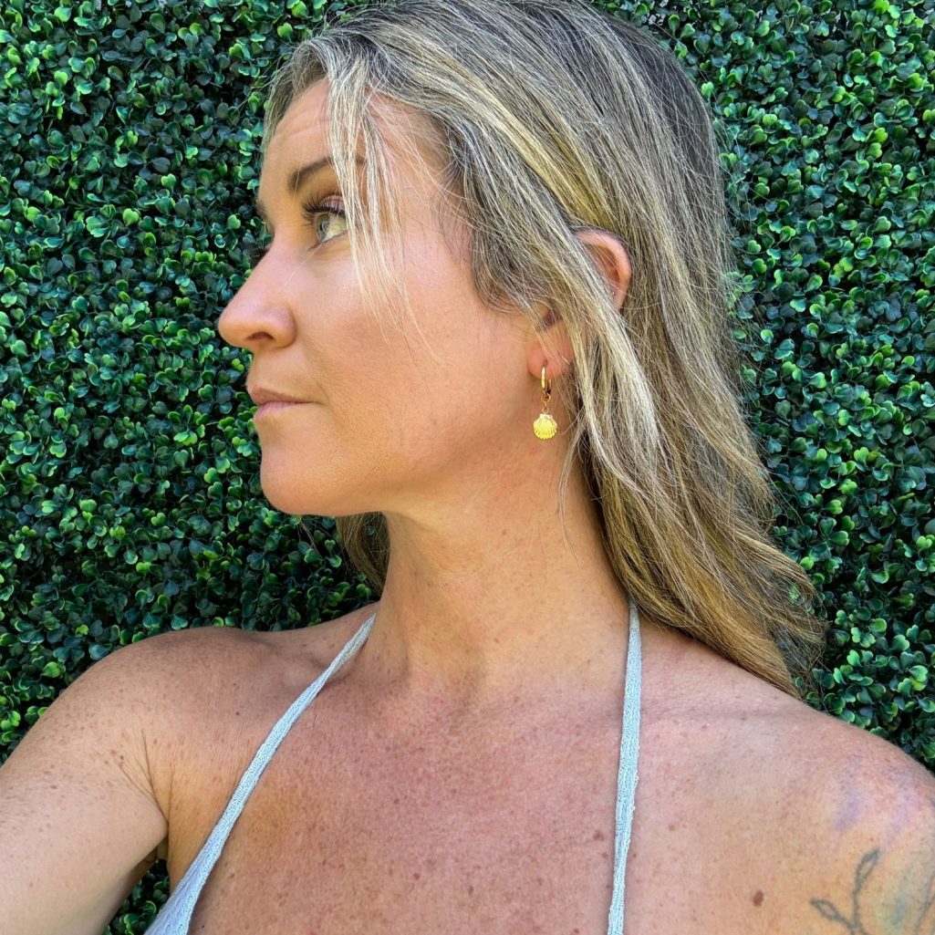 Huggie Seashell Earrings - Gold Stainless Steel image 1