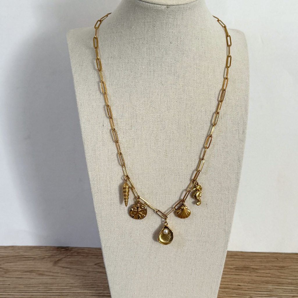 Beach Seashell Stainless Steel - Gold - 20 inch Paper Clip Necklace image 3