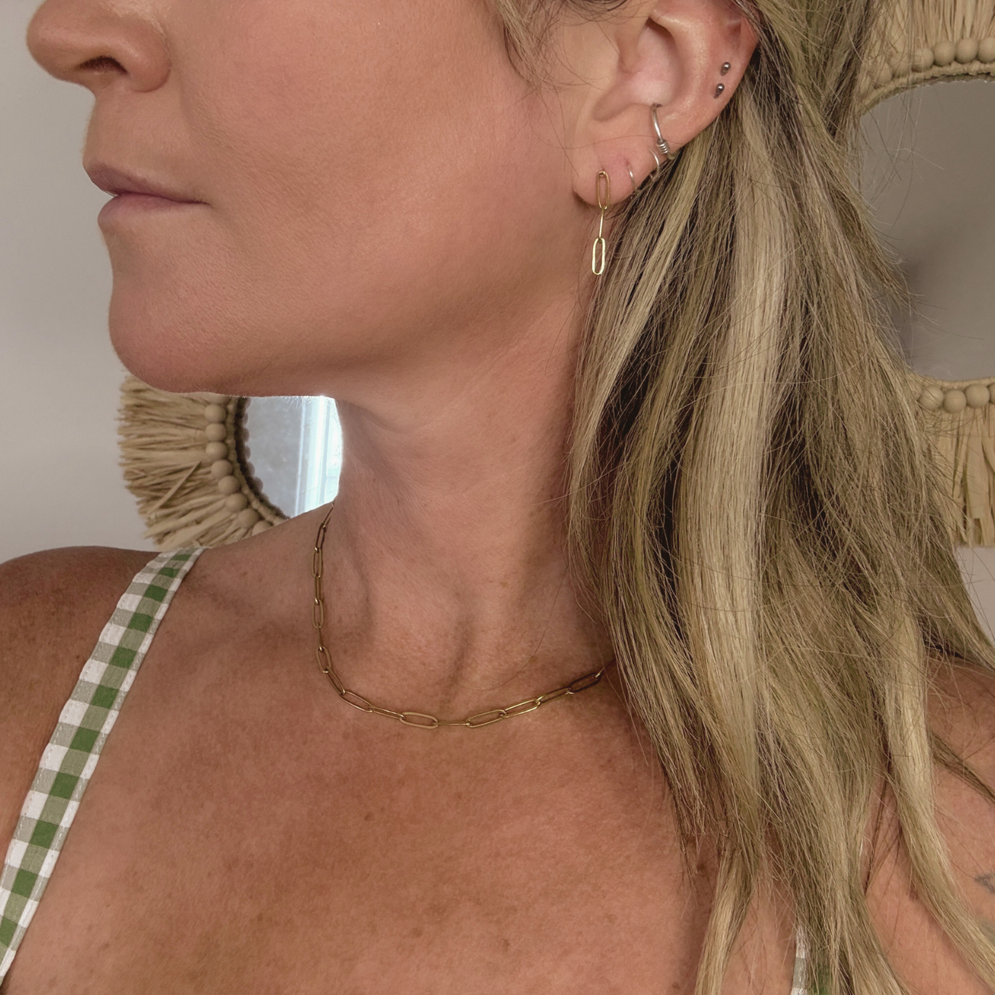 Gold Paperclip Earrings - Stainless Steel