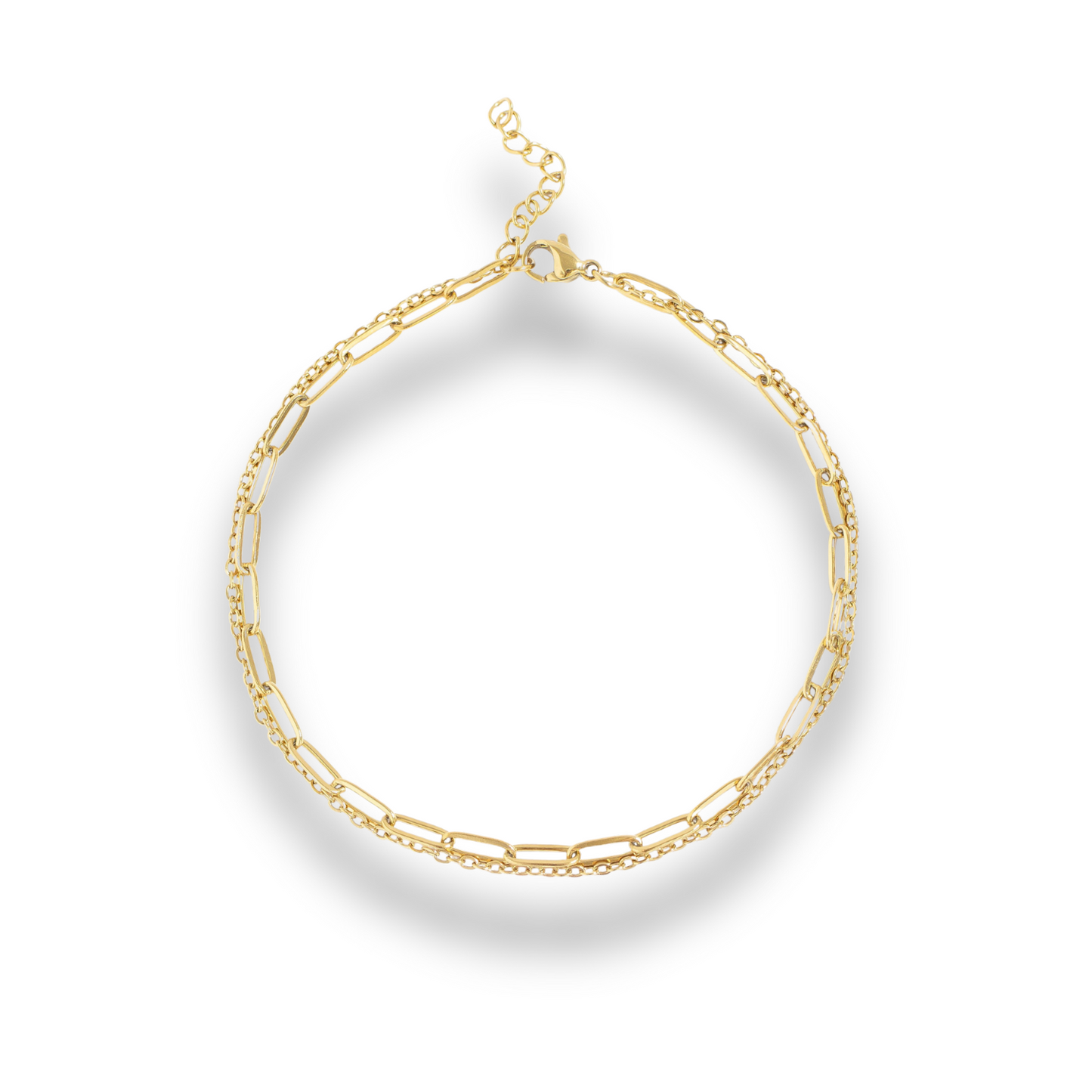 Layered Paperclip Chain Anklet - Stainless Steel