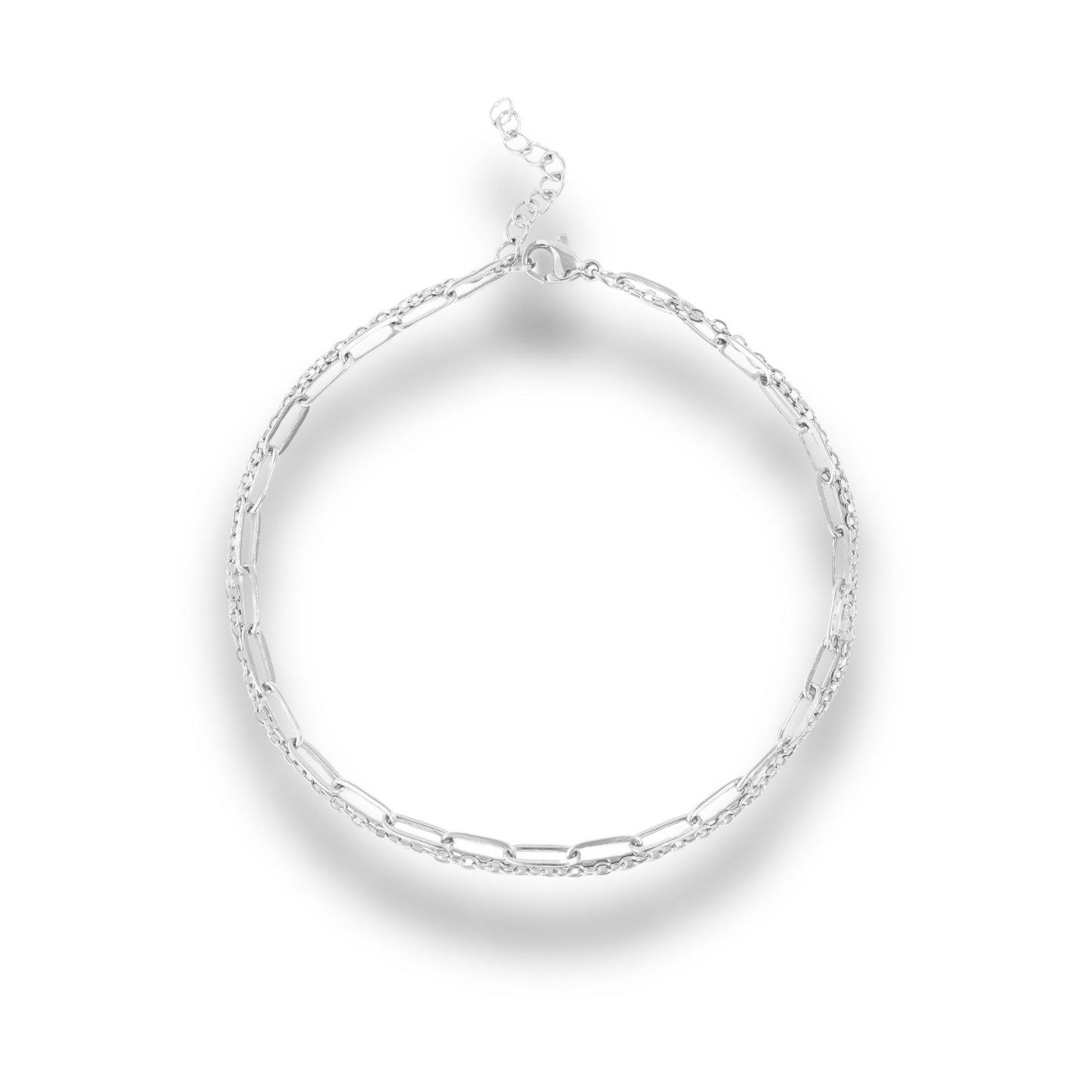 Layered Paperclip Chain Anklet - Stainless Steel