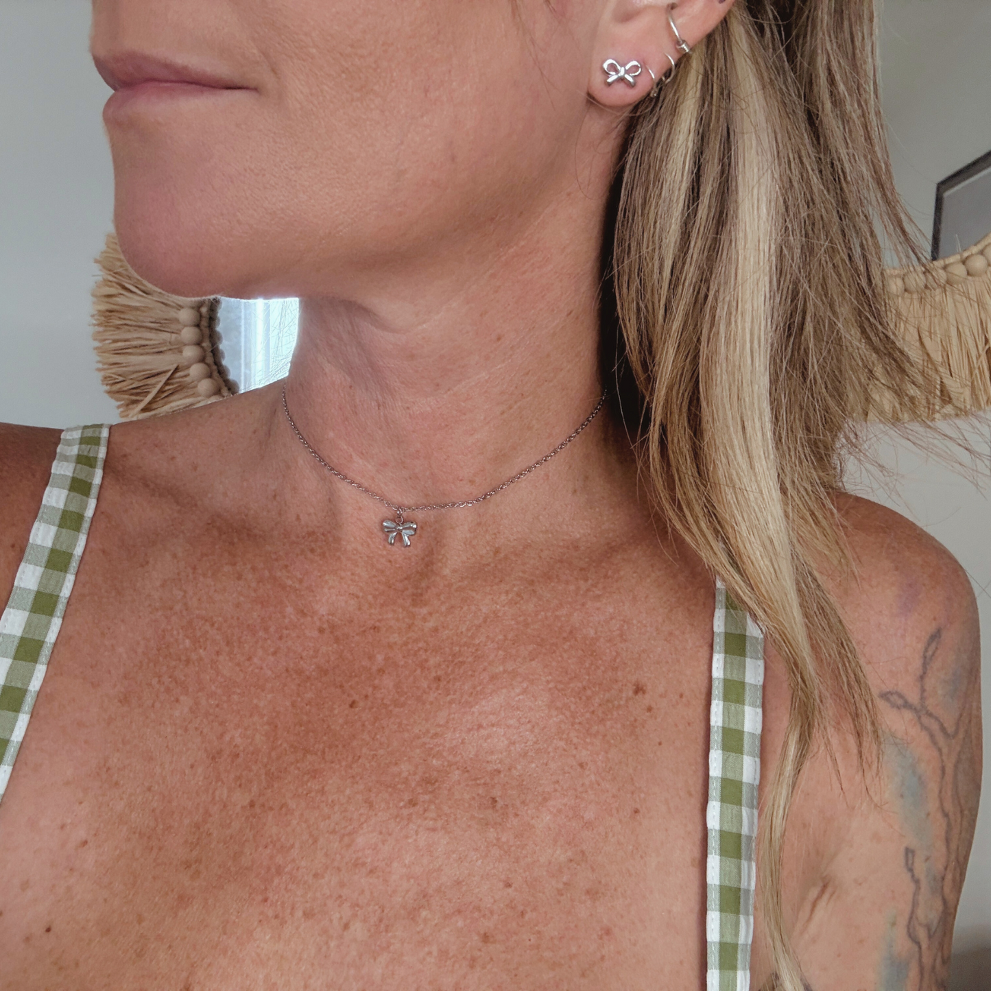 Silver Bow Stud Earrings - Stainless Steel