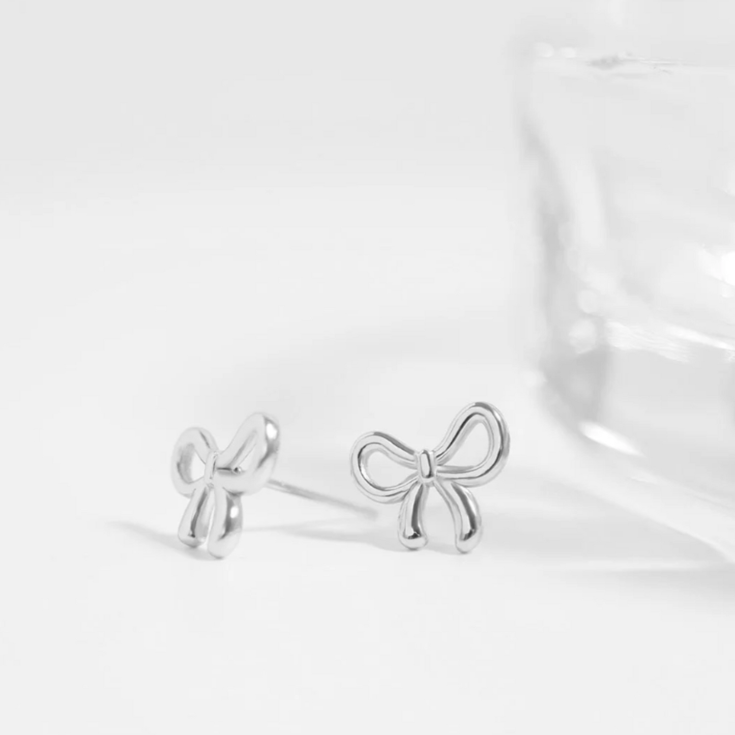Silver Bow Stud Earrings - Stainless Steel