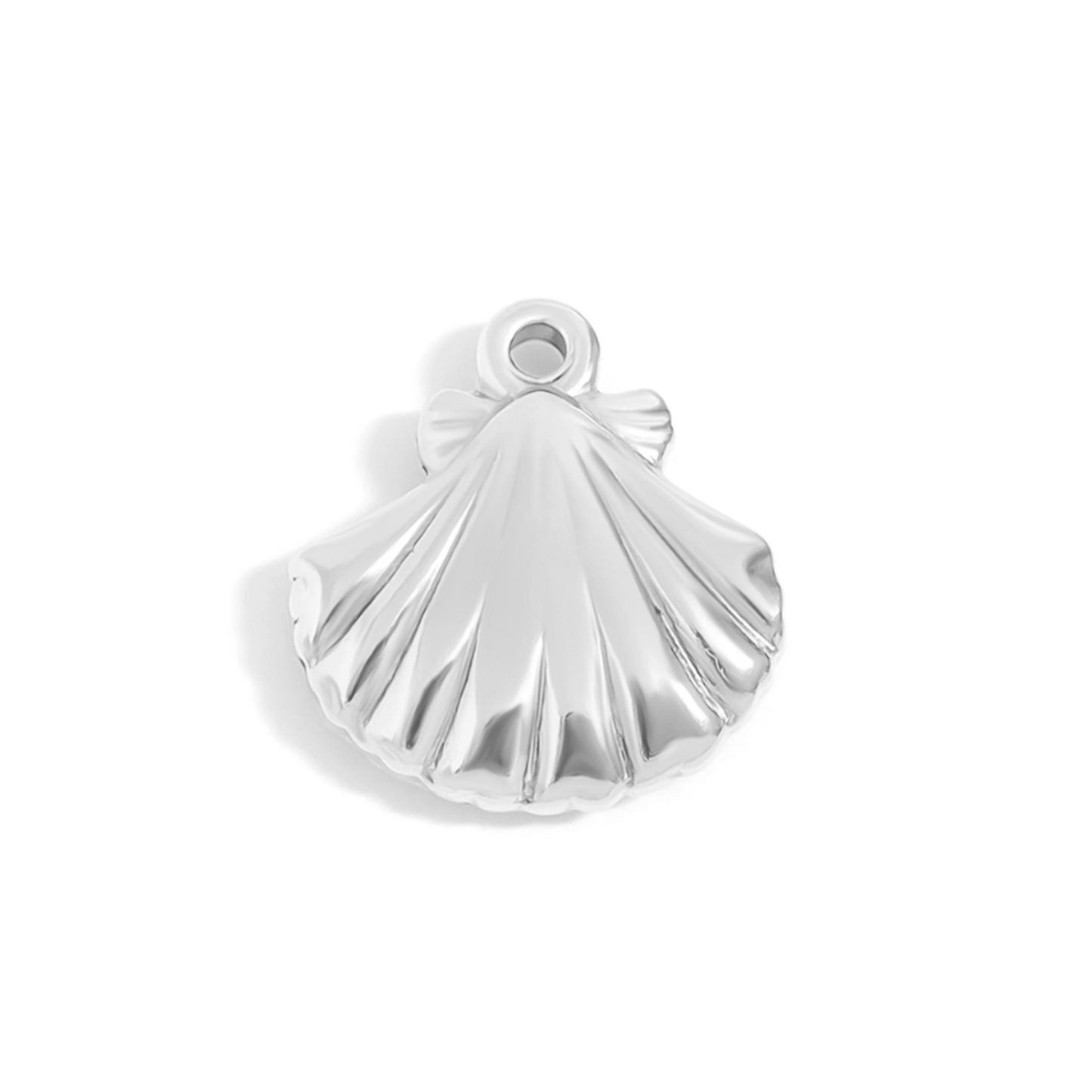 Silver shell pendant on a white background