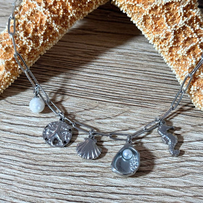 Beach Seashell Stainless Steel - Silver- 18 inch Paper Clip Necklace image 3