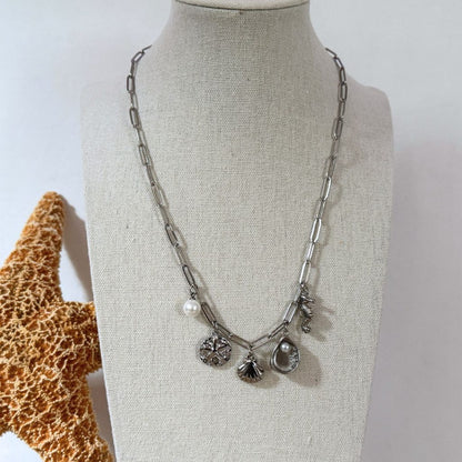 Beach Seashell Stainless Steel - Silver- 18 inch Paper Clip Necklace image 4