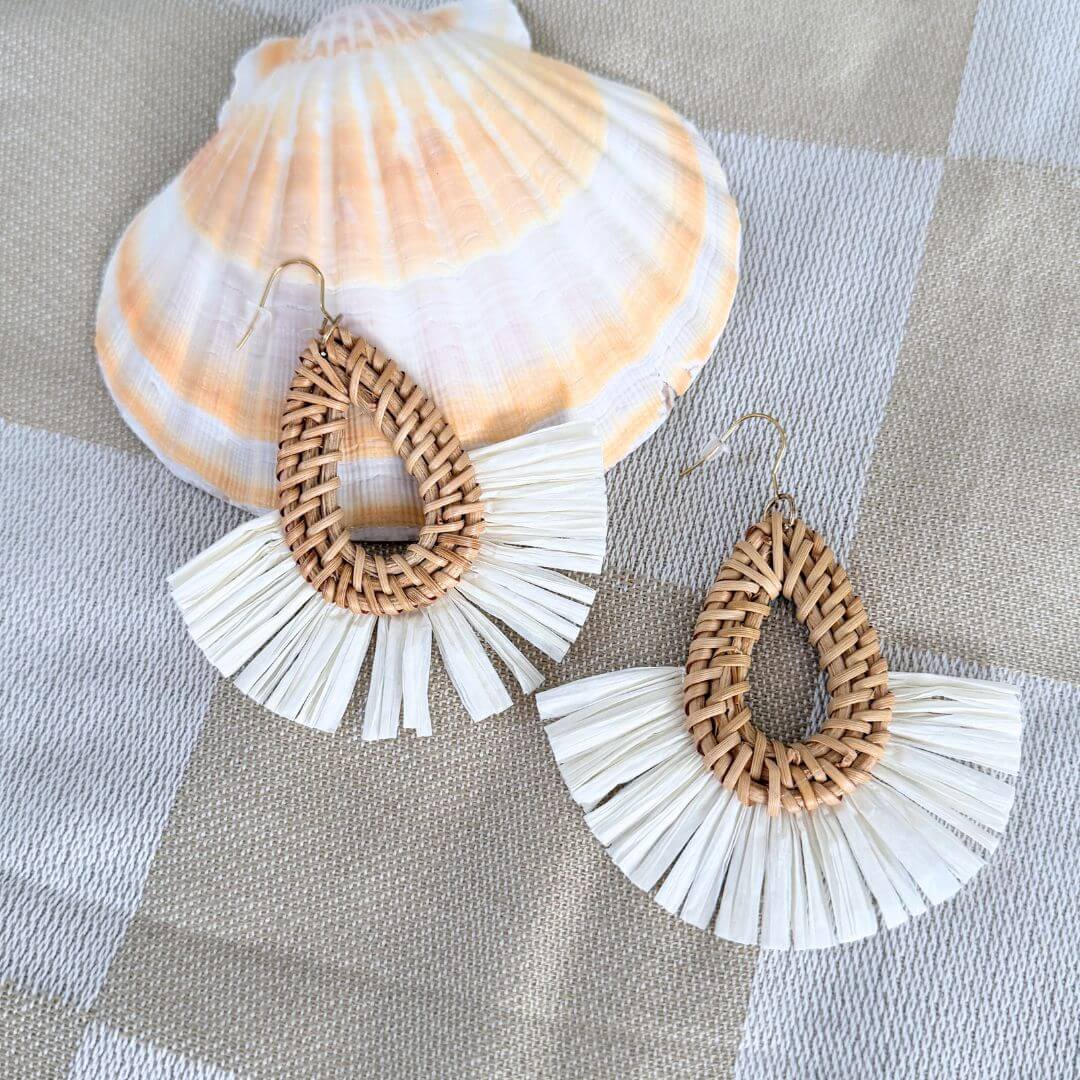 Tulum - Rattan Dangle Fan Earring
