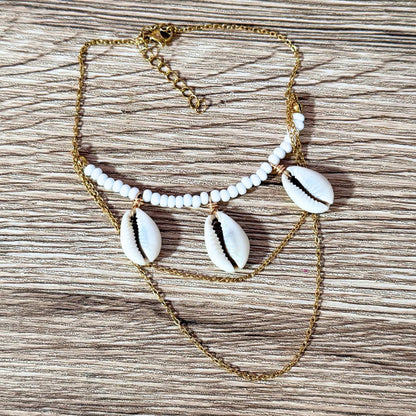 White Beaded Cowrie Seashell Arm Band image 3