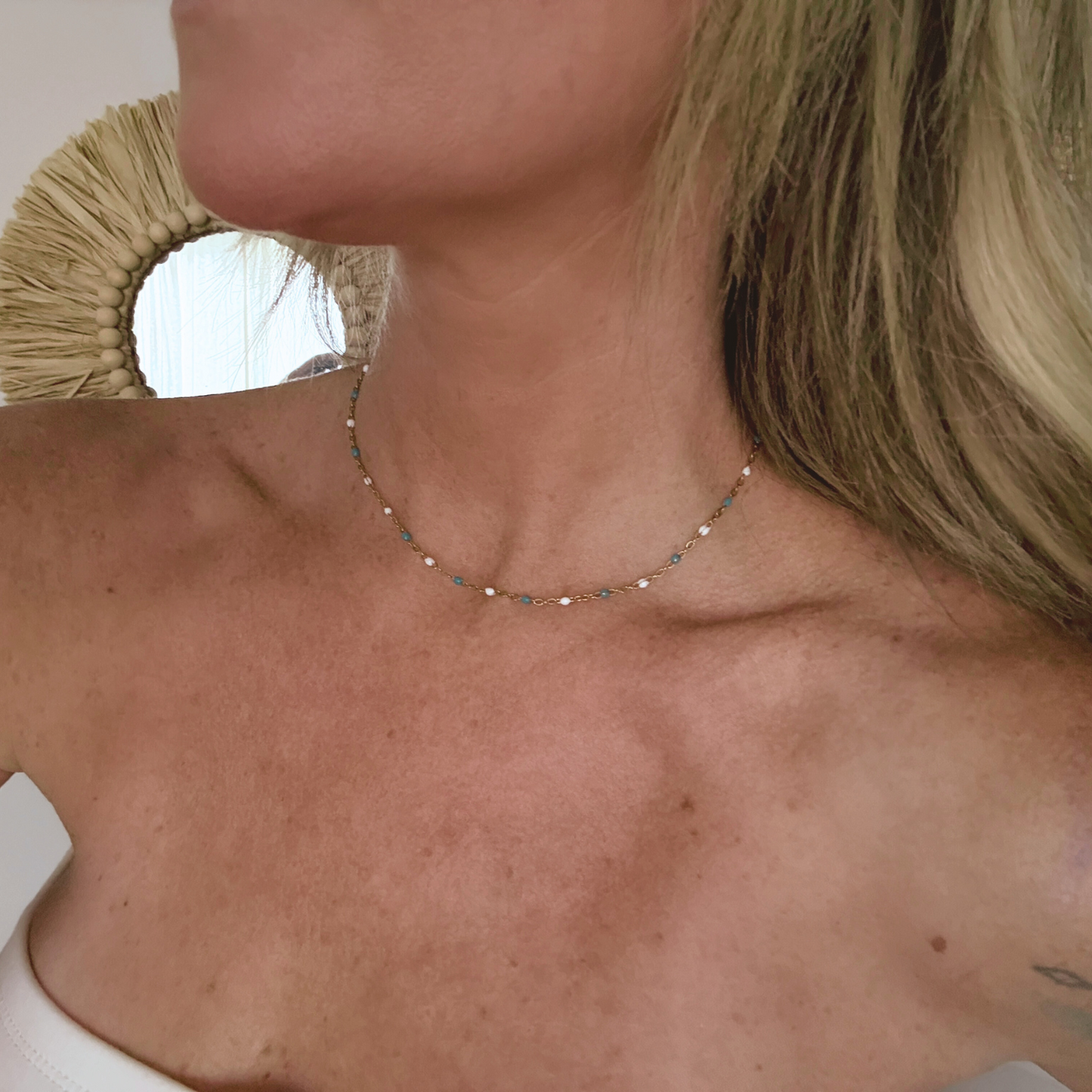 White & Blue Satellite Chain Necklace