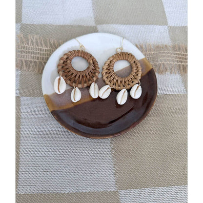 Cowrie- Rattan Round Earrings