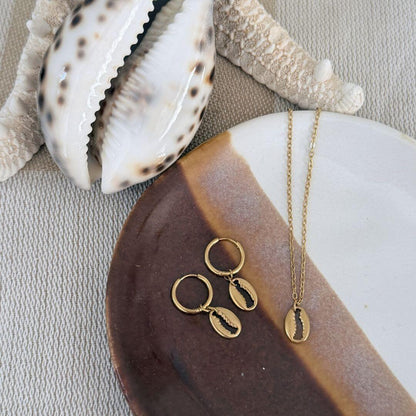 Cowrie Seashell Huggie Earrings