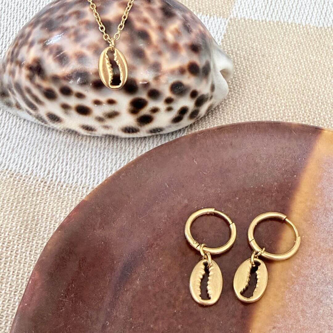 Cowrie Seashell Huggie Earrings