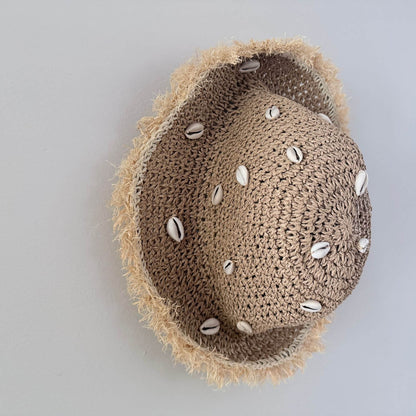 Cowrie Seashell Frayed Straw Women's Hat