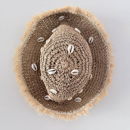 Cowrie Seashell Frayed Straw Women's Hat