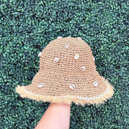 Cowrie Seashell Frayed Straw Women's Hat