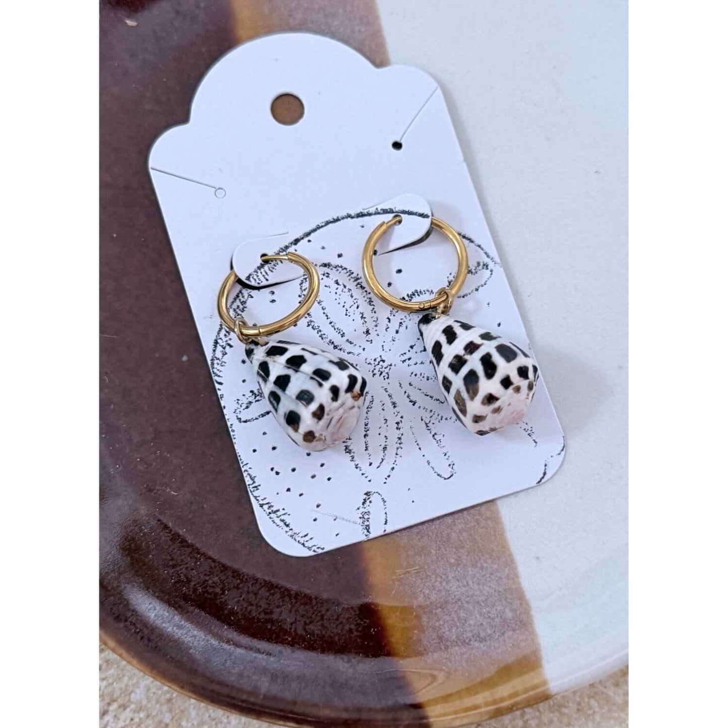 Hebrew Hawaiian Shell Huggie Earrings