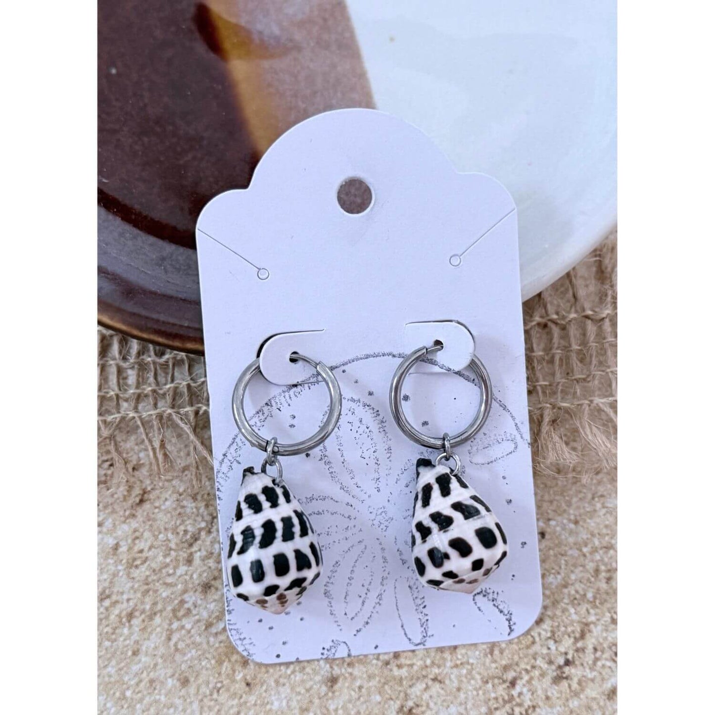 Hebrew Hawaiian Shell Huggie Earrings - Silver