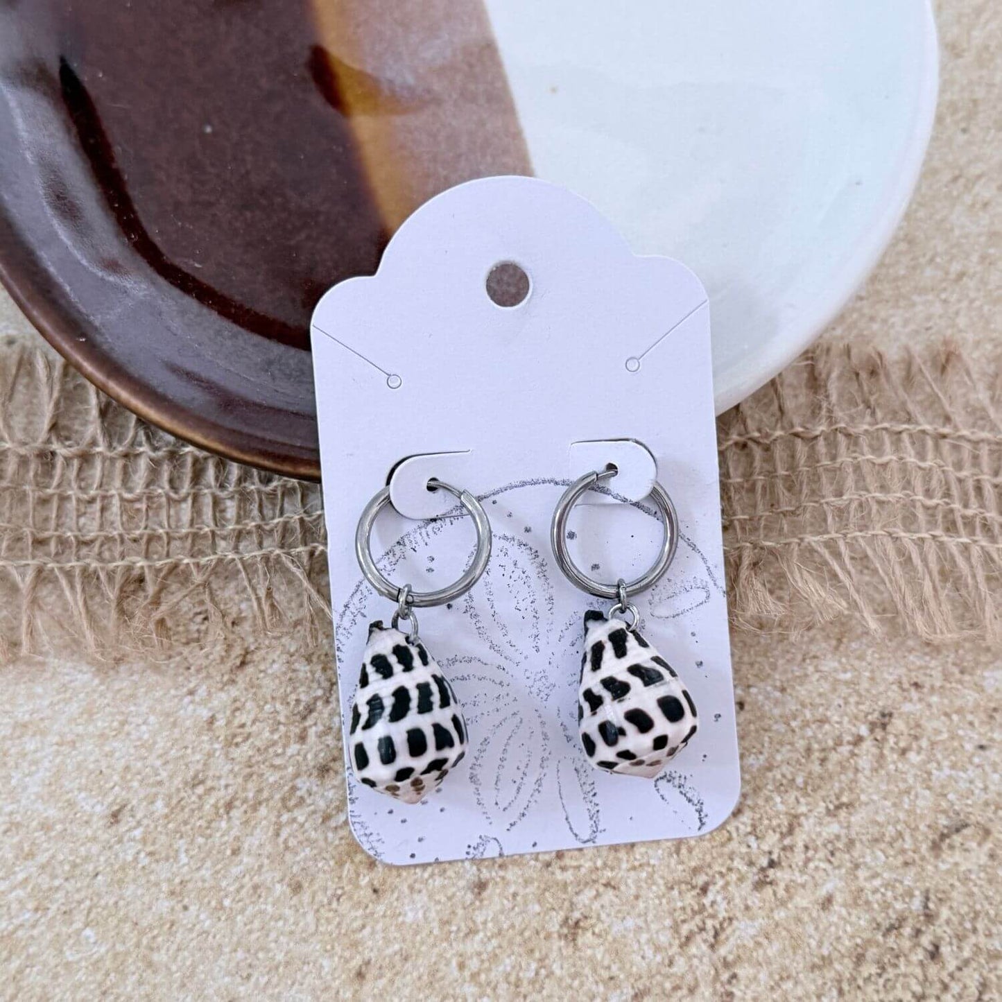 Hebrew Hawaiian Shell Huggie Earrings - Silver