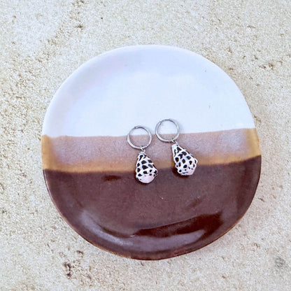 Hebrew Hawaiian Shell Huggie Earrings - Silver