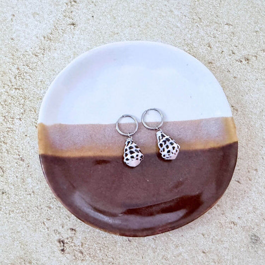 Hebrew Hawaiian Shell Huggie Earrings - Silver