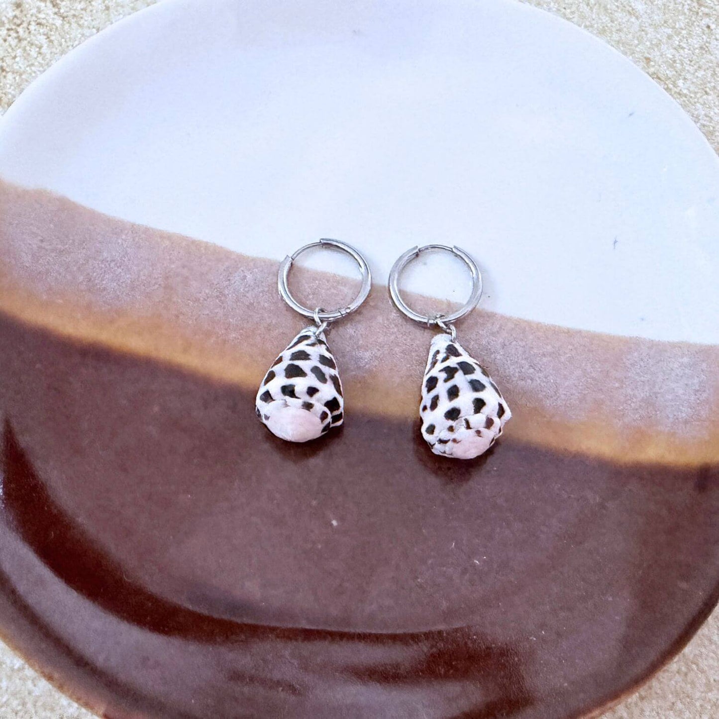 Hebrew Hawaiian Shell Huggie Earrings - Silver