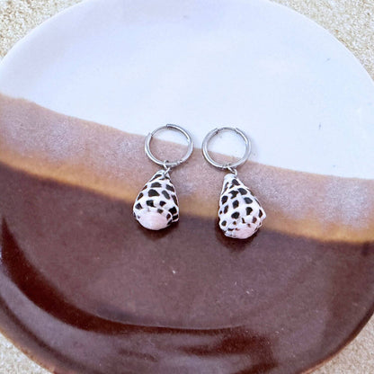 Hebrew Hawaiian Shell Huggie Earrings - Silver