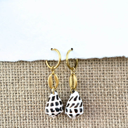 Hebrew Hawaiian Cowrie Seashell Huggie Earrings