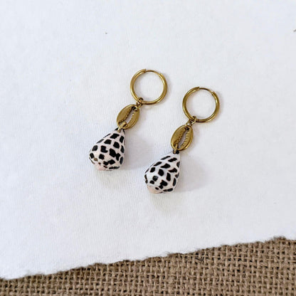 Hebrew Hawaiian Cowrie Seashell Huggie Earrings