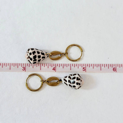 Hebrew Hawaiian Cowrie Seashell Huggie Earrings