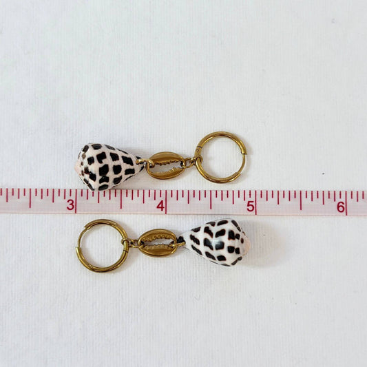 Hebrew Hawaiian Cowrie Seashell Huggie Earrings