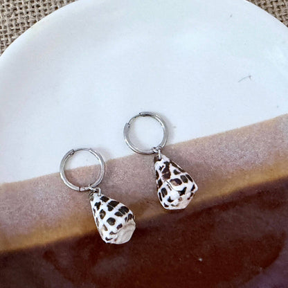 Hebrew Hawaiian Shell Huggie Earrings - Silver