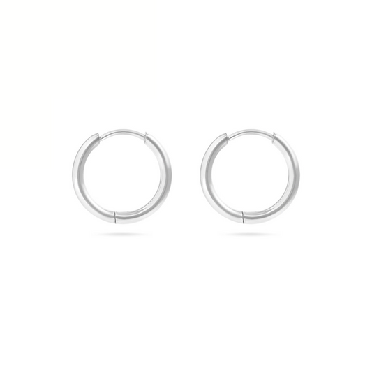 Minimalistic Silver Huggie Earrings - Silver - Stainless Steel