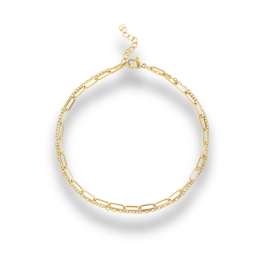 Layered Paperclip Chain Anklet - Stainless Steel