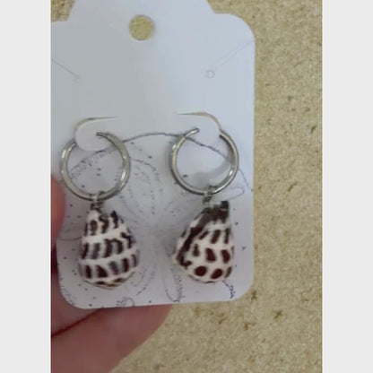 Hebrew Hawaiian Shell Huggie Earrings - Silver